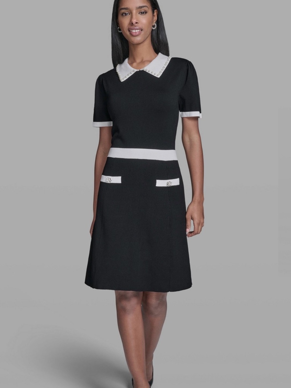New KARL LAGERFELD PARIS Women's Contrast Collared Sweater Dress M